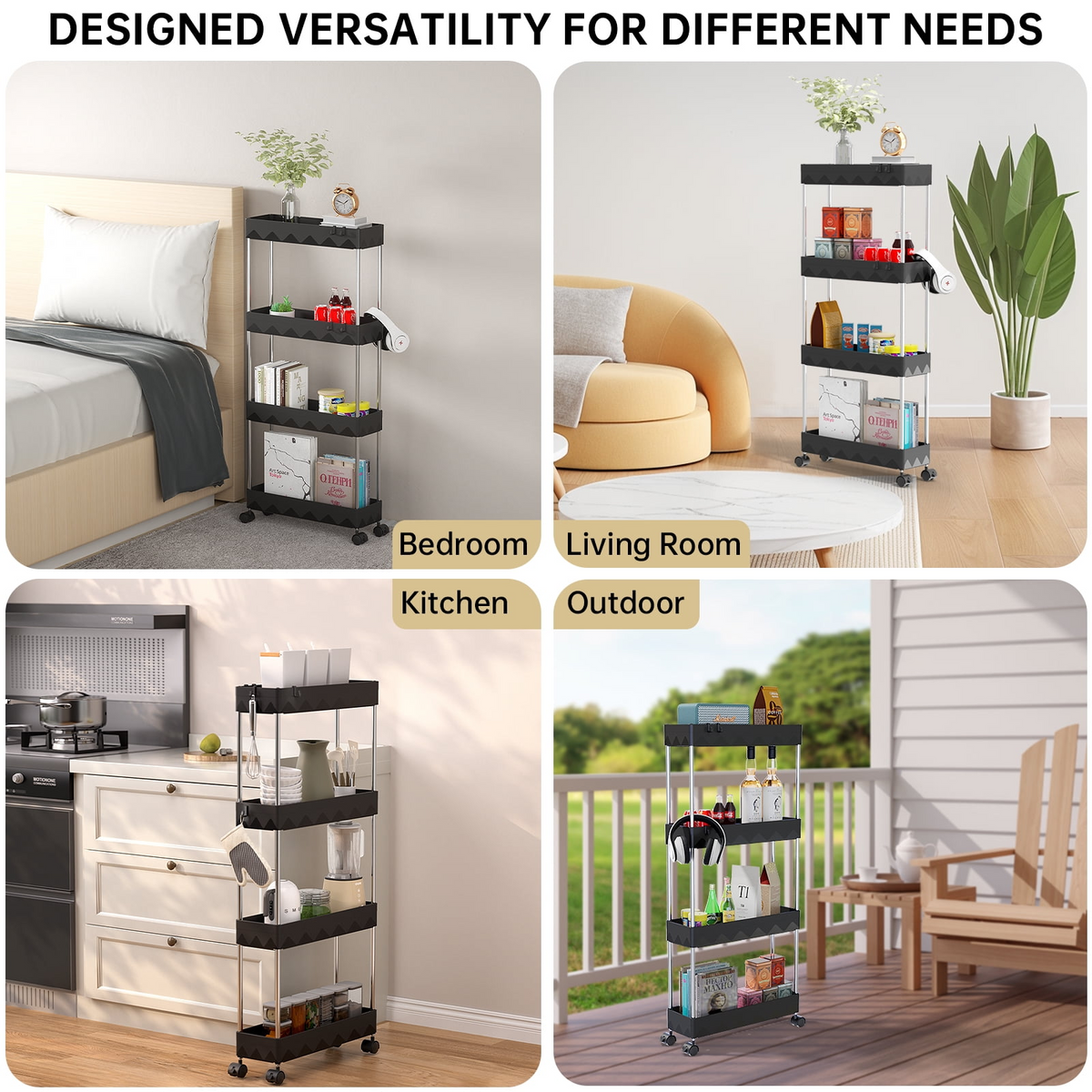 4 Tier Slim Rolling Storage Cart