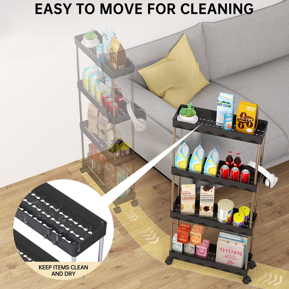4 Tier Slim Rolling Storage Cart