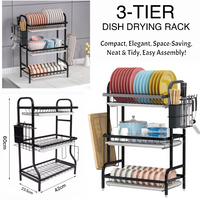 3-Layer Stainless Steel Dish Rack with Detachable Drainboard & Cutlery Holder