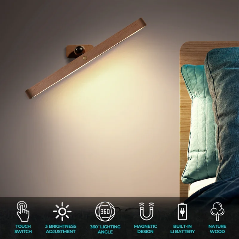 Magnetic LED Wooden Wall Light