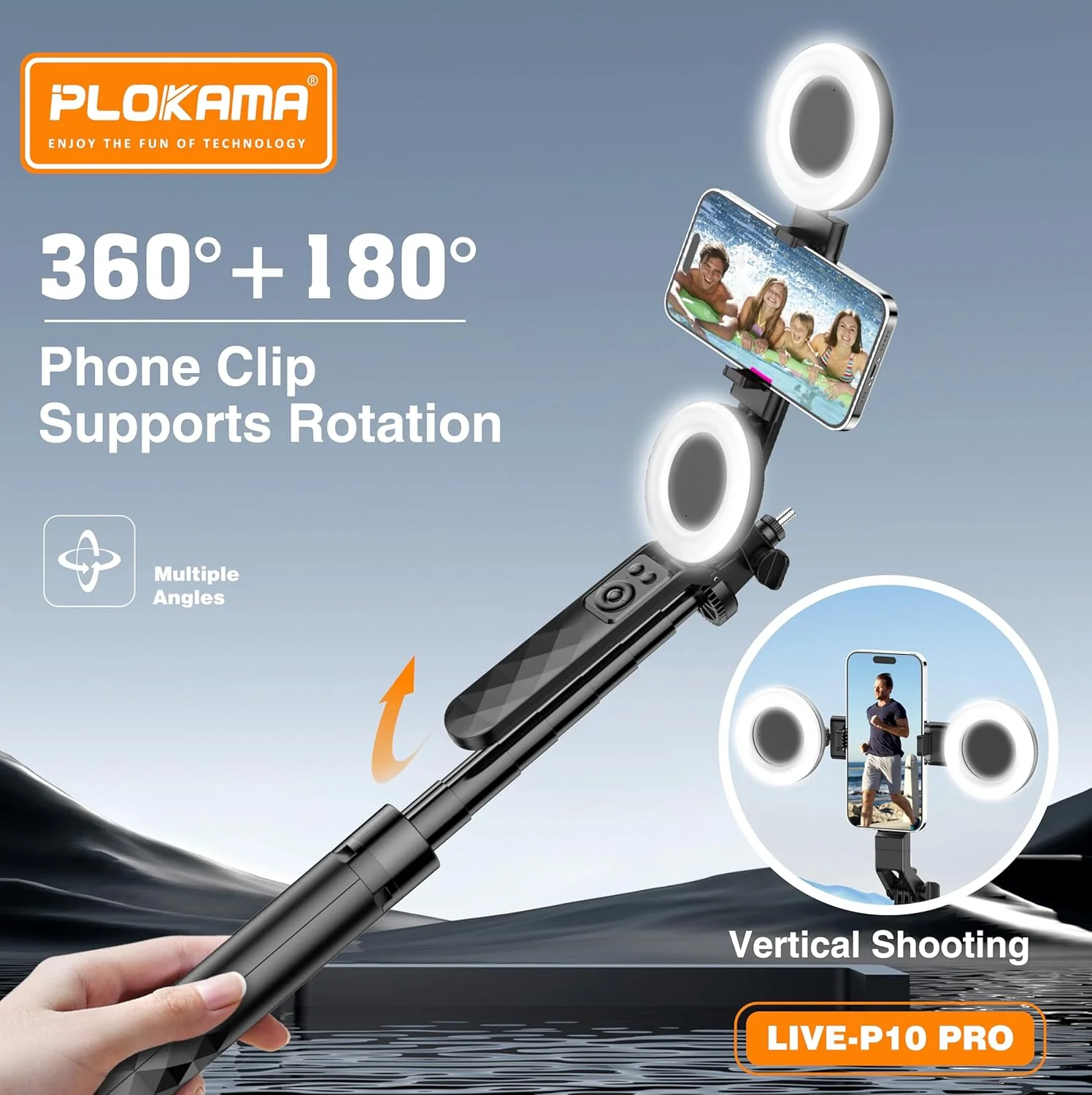 Plokama 3 IN 1 Selfie Stick Tripod with LED Light & Remote Live-P10 Pro