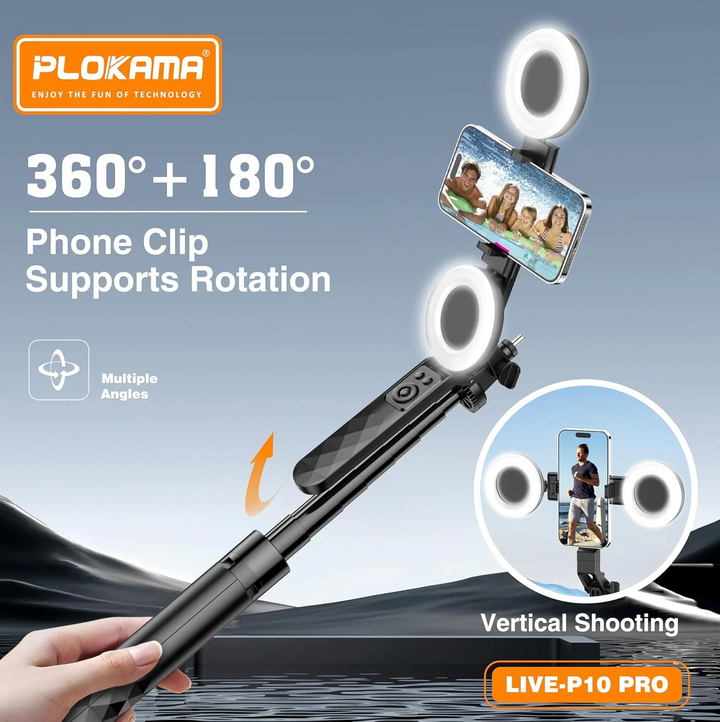 Plokama 3 IN 1 Selfie Stick Tripod with LED Light & Remote Live-P10 Pro