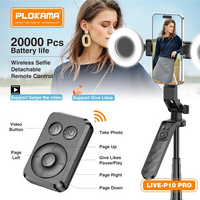 Plokama 3 IN 1 Selfie Stick Tripod with LED Light & Remote Live-P10 Pro