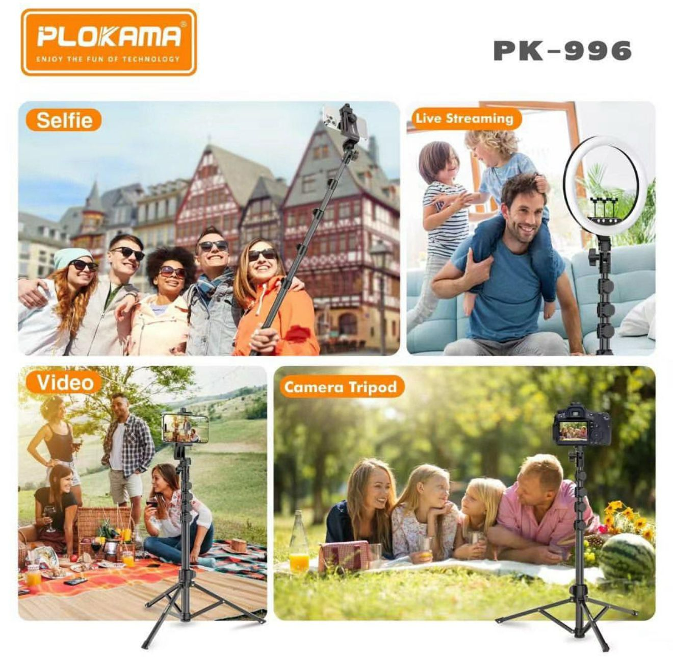 PLOKAMA PK996 Multifunctional  Bluetooth Tripod with Remote 5.5F PK996