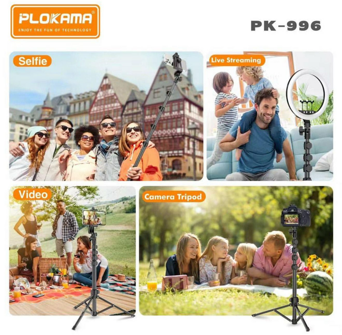 PLOKAMA PK996 Multifunctional  Bluetooth Tripod with Remote 5.5F PK996
