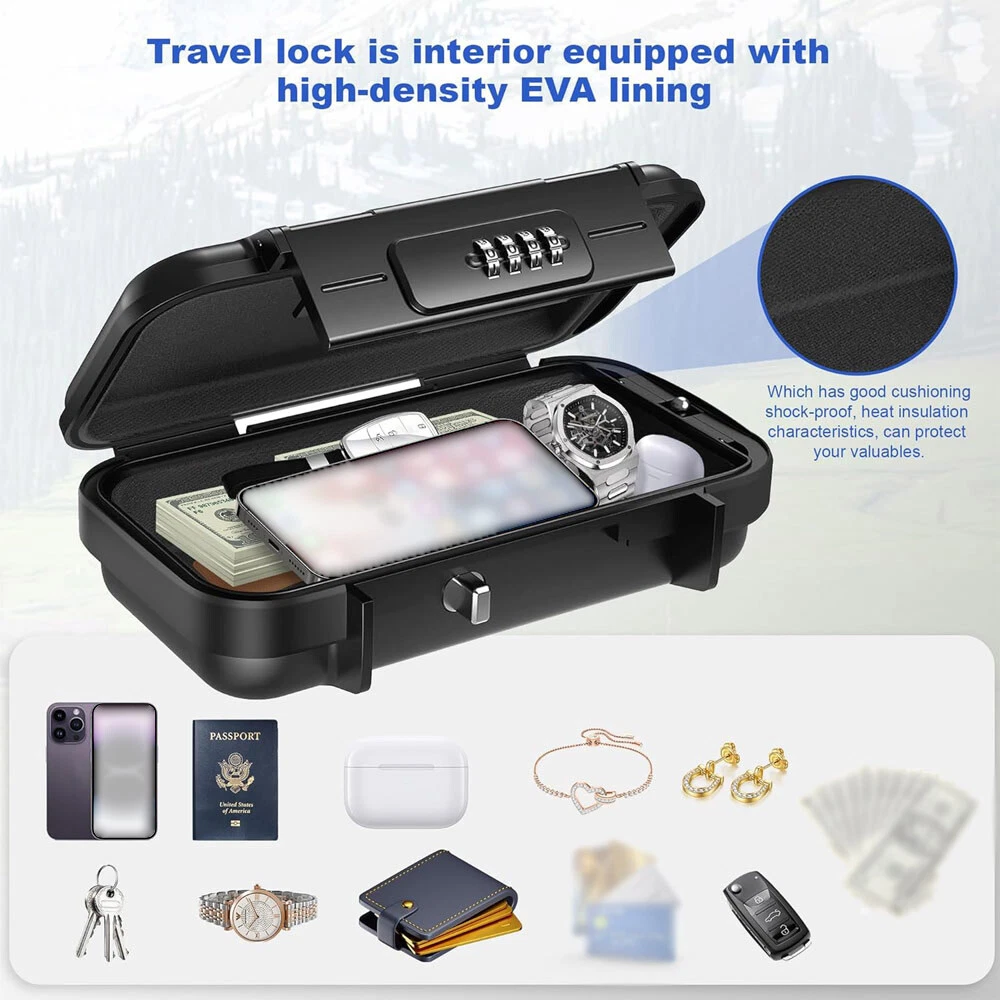 Portable Safe Box with Code, Waterproof & Anti-Theft for Beach with Wire Rope