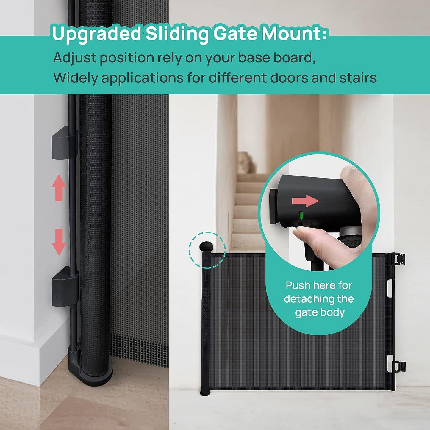 Retractable Gates For babies / Dog Gate with Support Rods 140x78cm