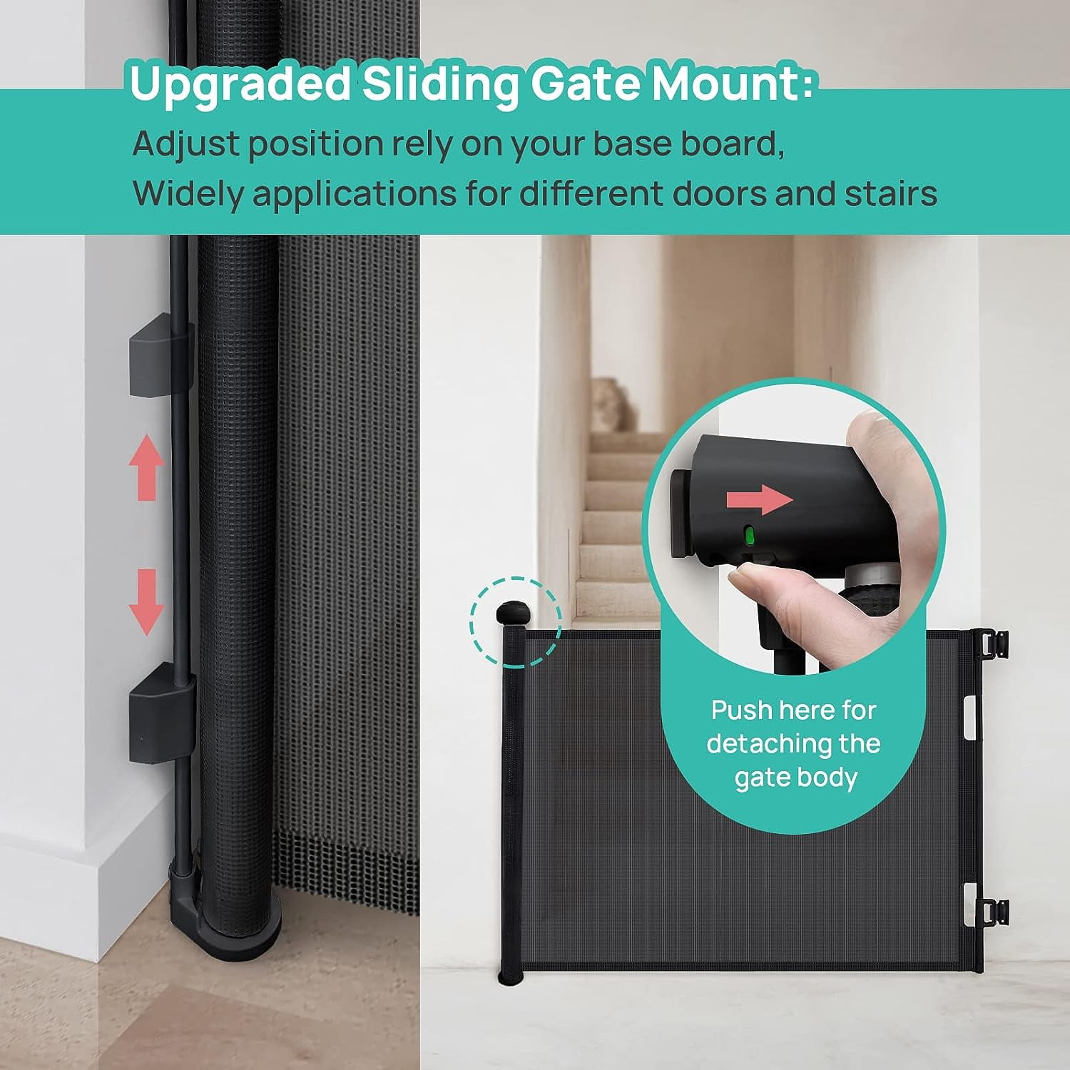 Retractable Gates For babies / Dog Gate with Support Rods 140x78cm