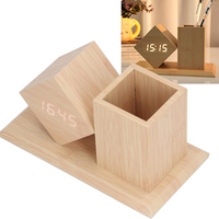 🪵 Wood Pen Holder Clock – Smart LED Desk Organizer ⏰✨