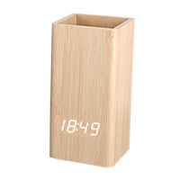 🪵 Wood Pen Holder Clock – Smart LED Desk Organizer ⏰✨